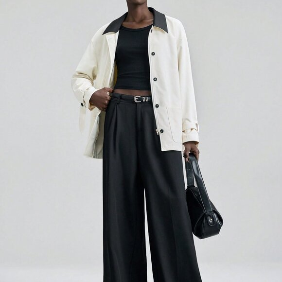 White Casual Women's Elegant Collar Jacket With Buttons - Picture 4 of 7